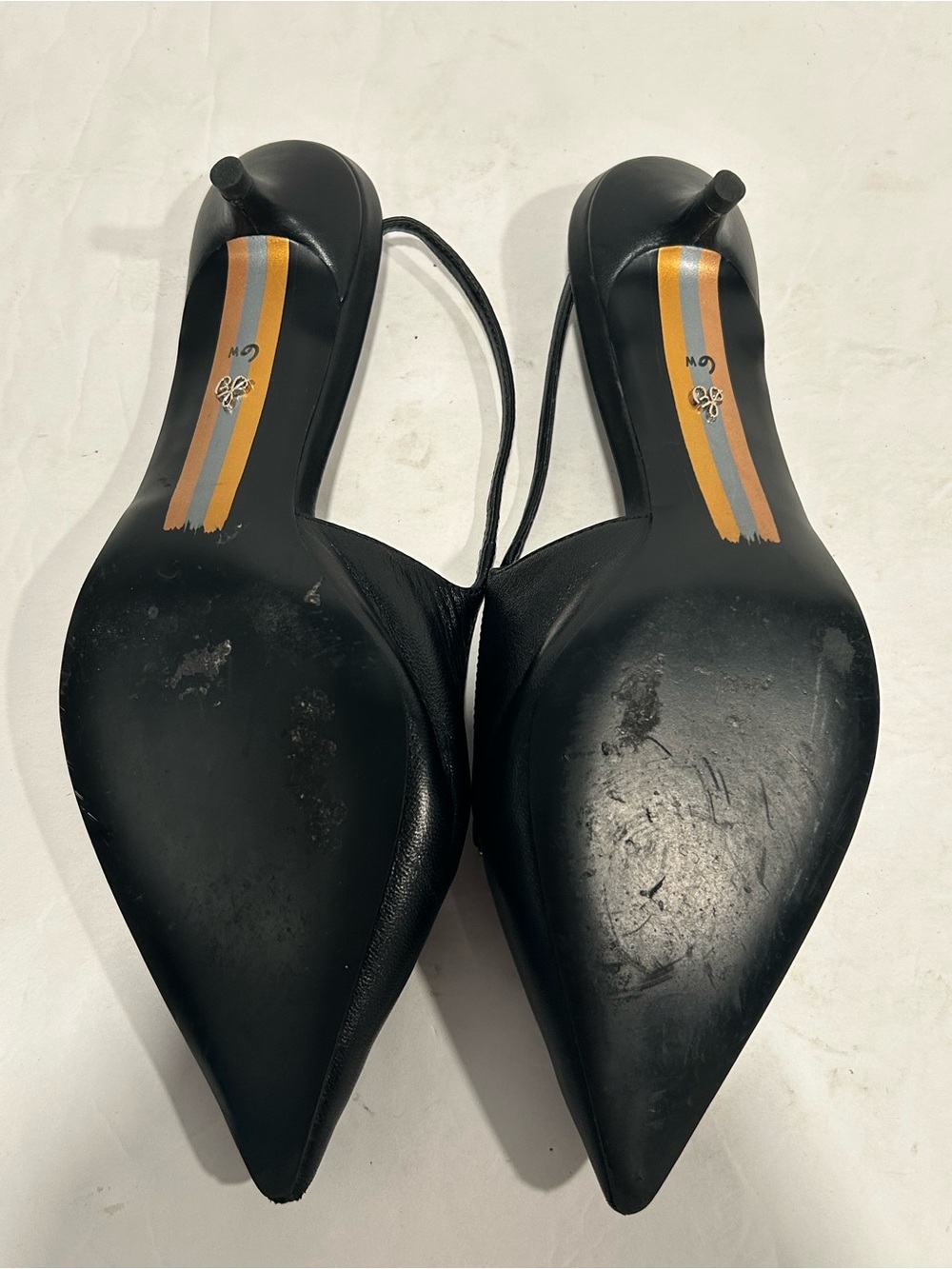 Sam Edelman "Farrah" Black Leather Horsebit Slingback Kitten Heels - Size 6W - Picture 10 of 12